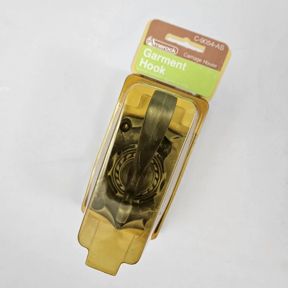 Vintage Amerock Carriage House Wall Mounted Robe Garment Hook Antique Brass NOS